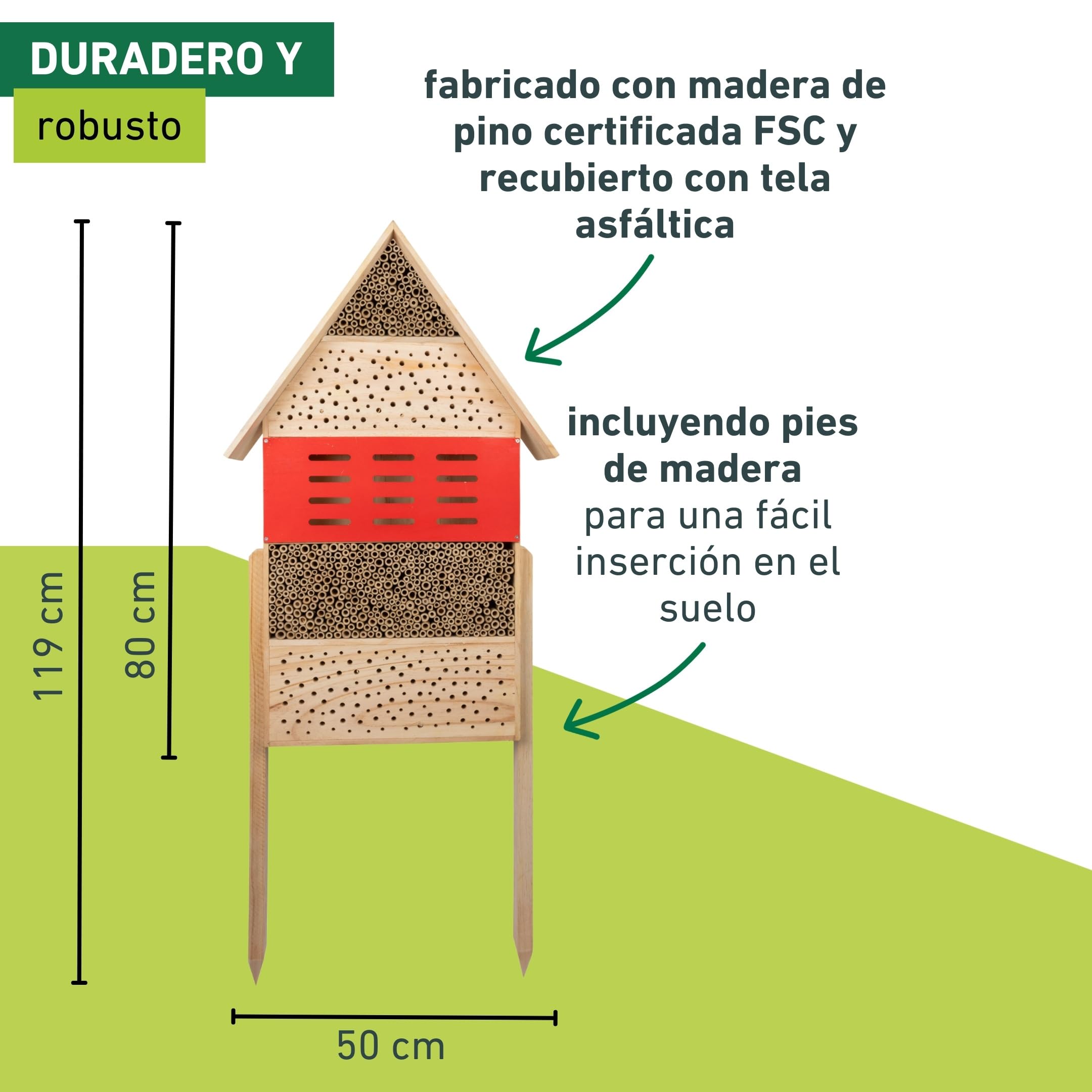 Windhager Hotel de Insectos High-Rise - Madera y bambú - Hotel de Abejas, casa de Insectos - casa de Insectos para Abejas, Mariquitas y crisopas - Hotel de Abejas con Patas de Madera