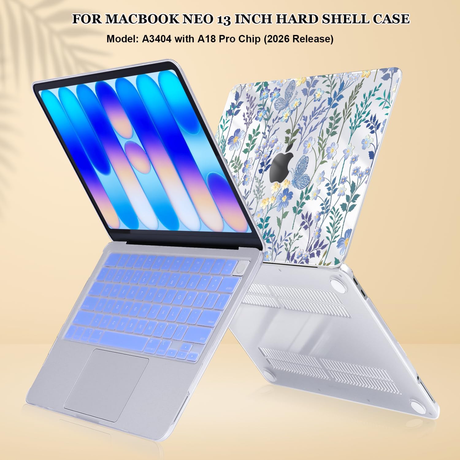 for MacBook Neo 13 inch Case 2026 A3404 with A18 Pro Chip, Anti-Scratch Slim Pattern Plastic Hard Shell Case 13-inch Neo Protective Cover with Keyboard Cover & Screen Film, Meadow Wildflower