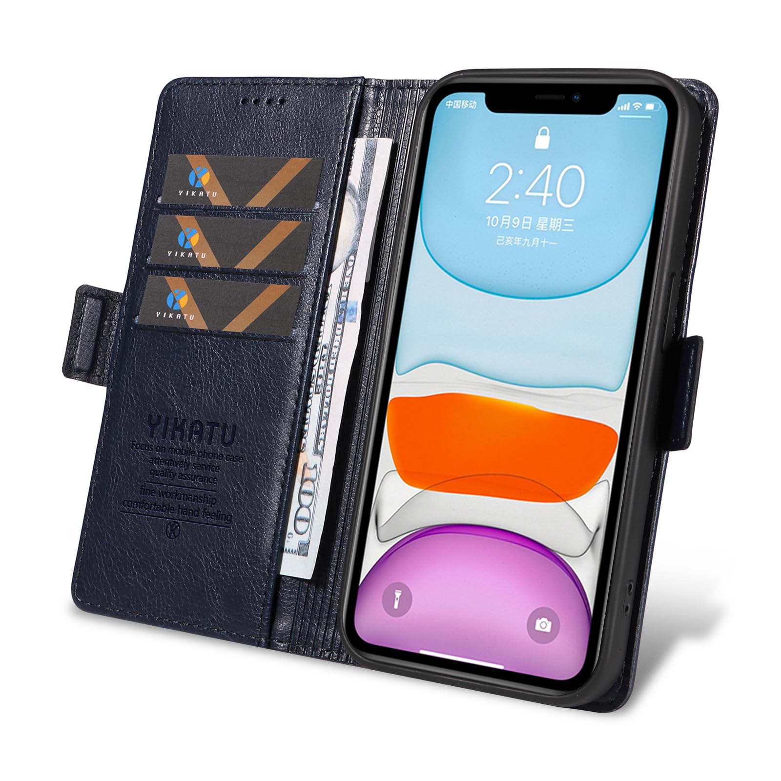Custodia MOJIA Portafoglio Per Oppo Realme C33 Con Supporto E Protezione RFID - Pelle PU Morbida E Slot Per Carte - Colore Blu - 3