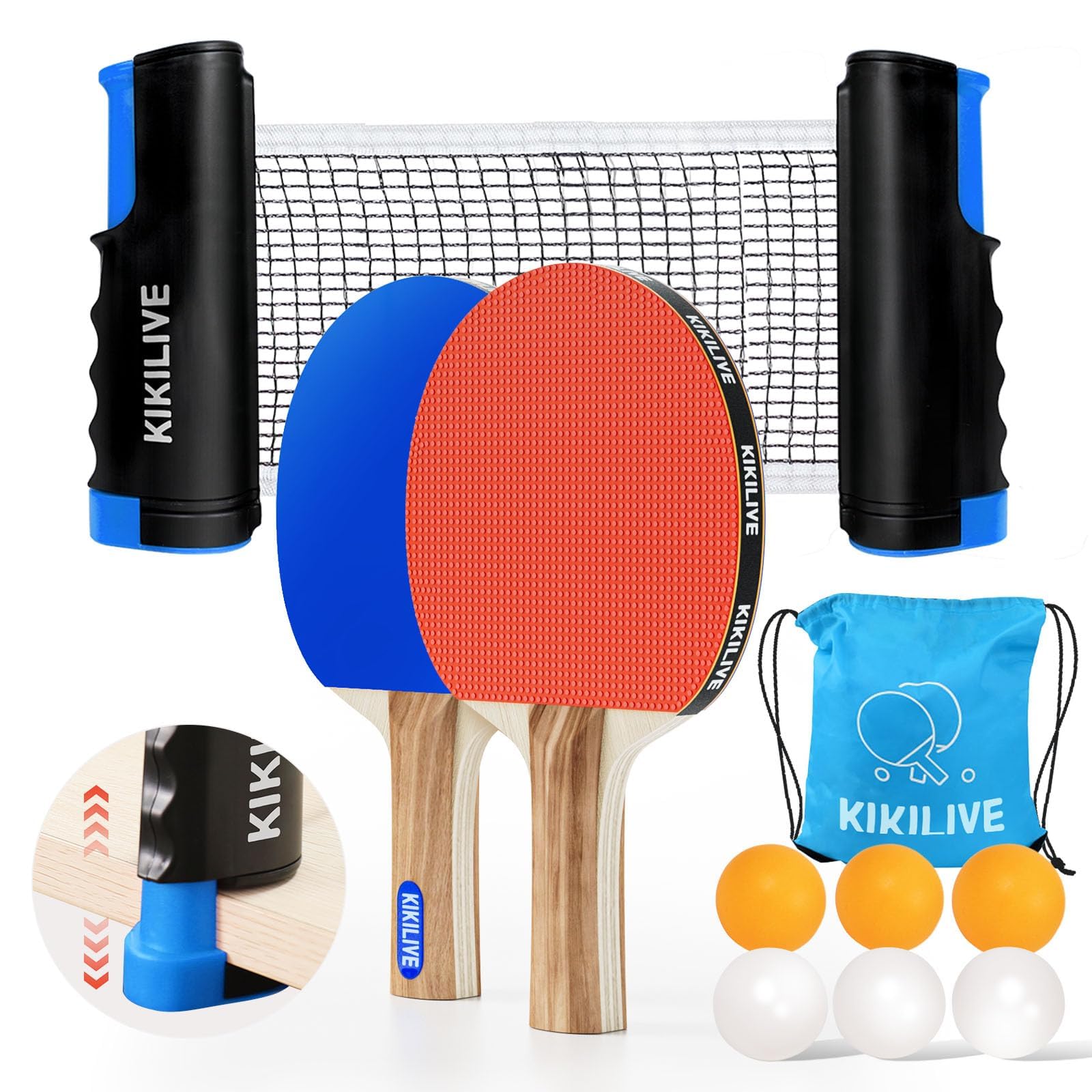 Ping Pong Paddle Set, 2-Sided Different Rubbers, Table Tennis Set