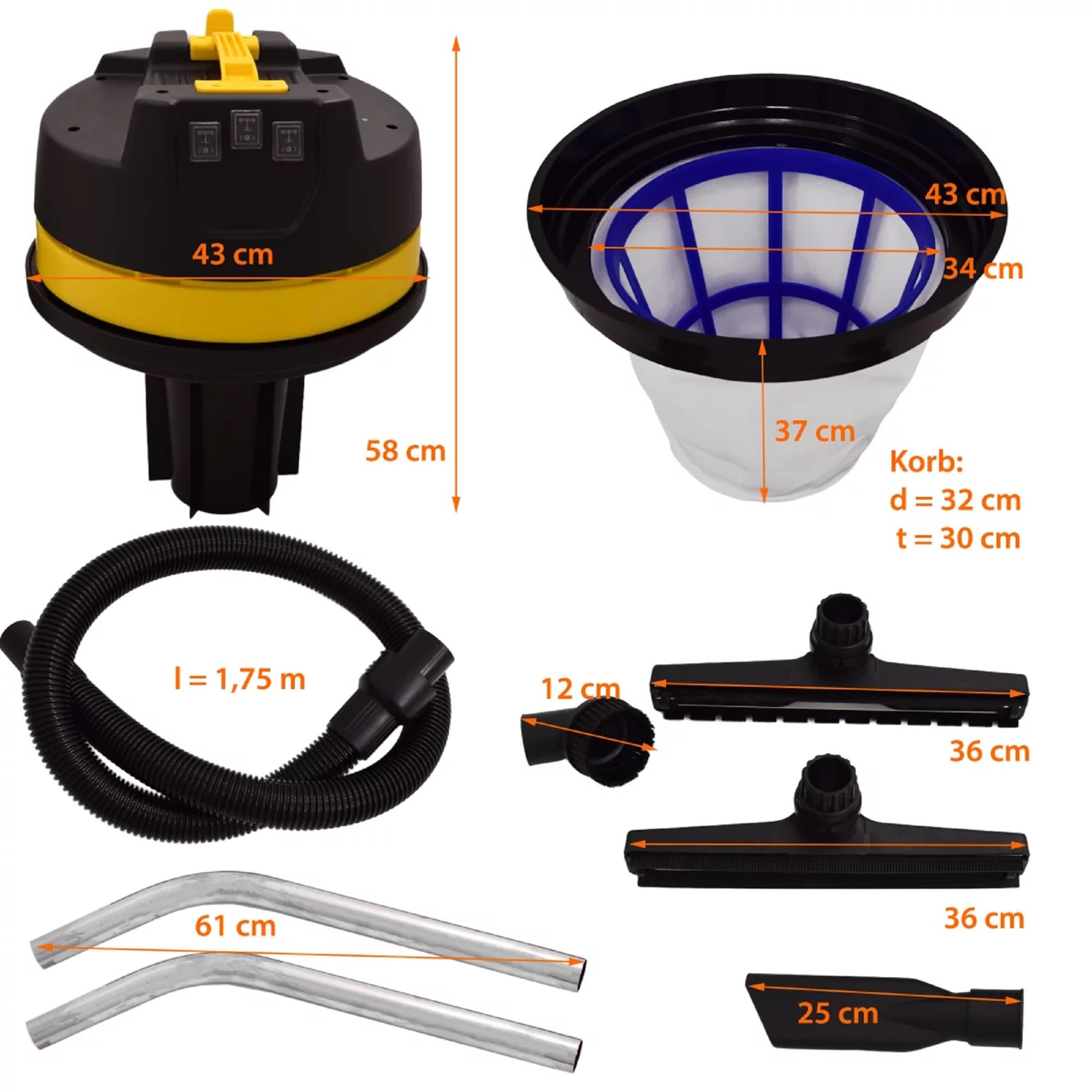 Syntrox Germany Industriesauger Samaka XL Edelstahl, 3 Saugturbinen, Großraumsauger, Leistungsstark, Industrielle Reinigungsmaschine, Edelstahl, einfache Reinigung (80 Liter)