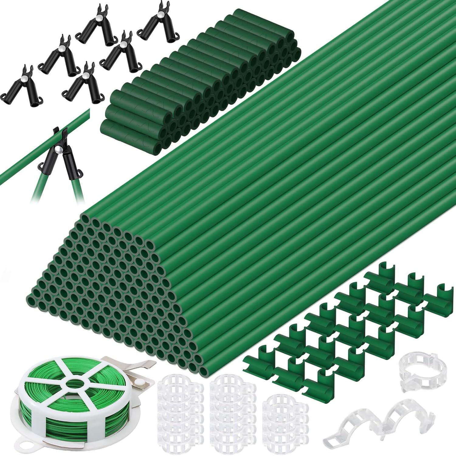 Paquete de 130 estacas de jardín, estacas de tomate de fibra de vidrio, estacas resistentes para plantas de interior y exterior, soportes de varillas para tomate, verduras y suministros de