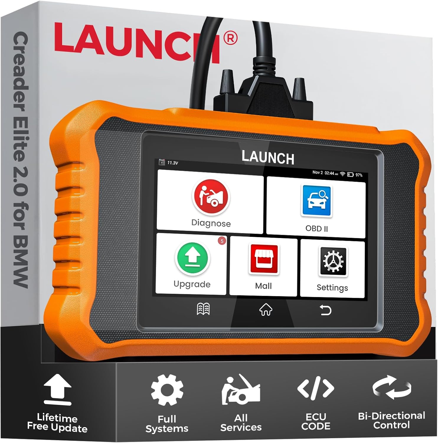 LAUNCH Creader Elite V2.0 for BMW OBD2 Scanner, Full System Diagnostic Bi-Directional Scan Tool, ECU Code, All Services, Active Tests, Battery Registration Tool for BMW Mini RR, Lifetime Free Update