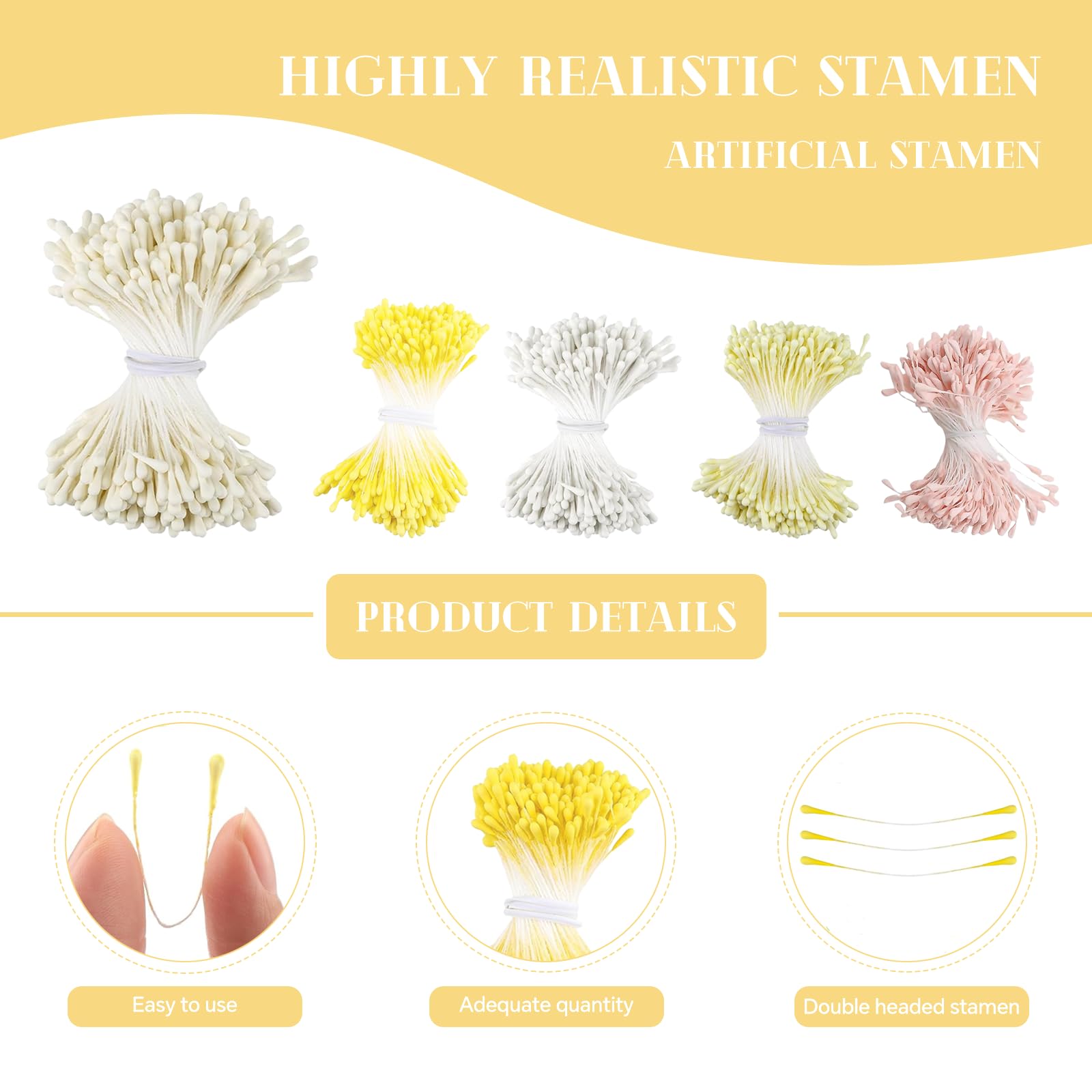 Aidqxbaoer 350 PCS Pistils De Fleurs À Double TêTe Faits Main, 3mm Double Têtes Fleur Étamine, Jaune, pour La Décoration, I'artisanat, DIY,Scrapbooking, Cartes, Papier Et Tissu Fleurs Aidqxbaoer 350 PCS Pistils De Fleurs À Double TêTe Faits Main, 3mm Double Têtes Fleur Étamine, Jaune, pour La Décoration, I'artisanat, DIY,Scrapbooking, Cartes, Papier Et Tissu Fleurs