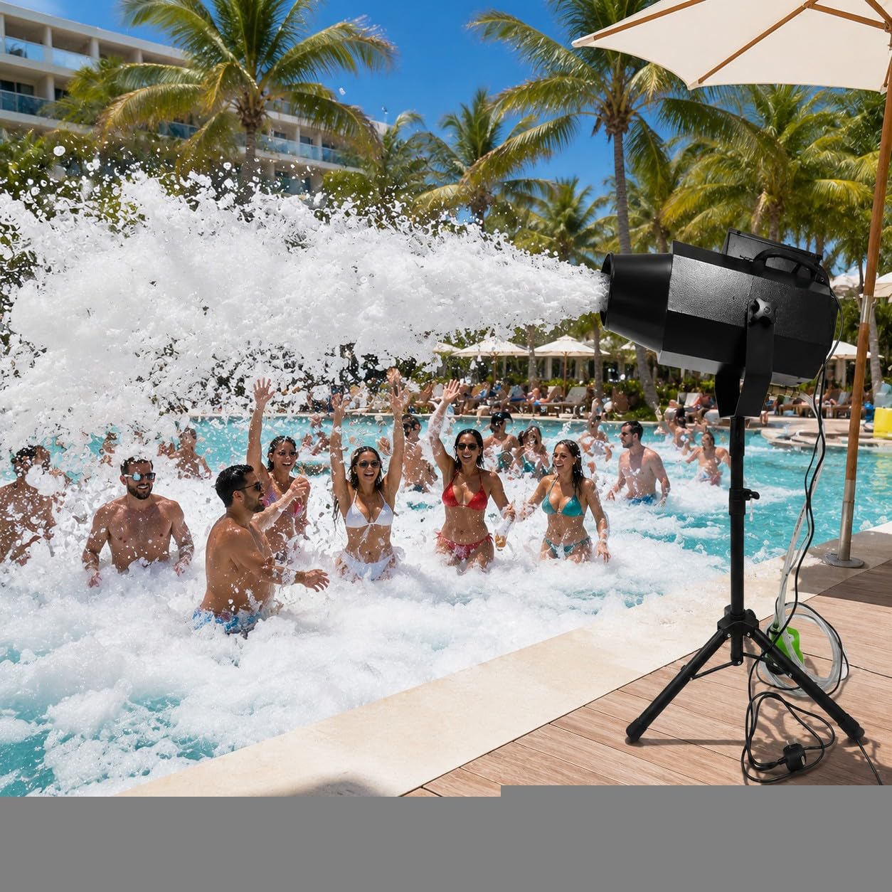 Cannone Schiuma Professionale con Treppiede, Macchina Generatore di Schiuma per Piscina Festa Estate Eventi Matrimonio Compleanno DJ Spettacoli e Intrattenimento Outdoor