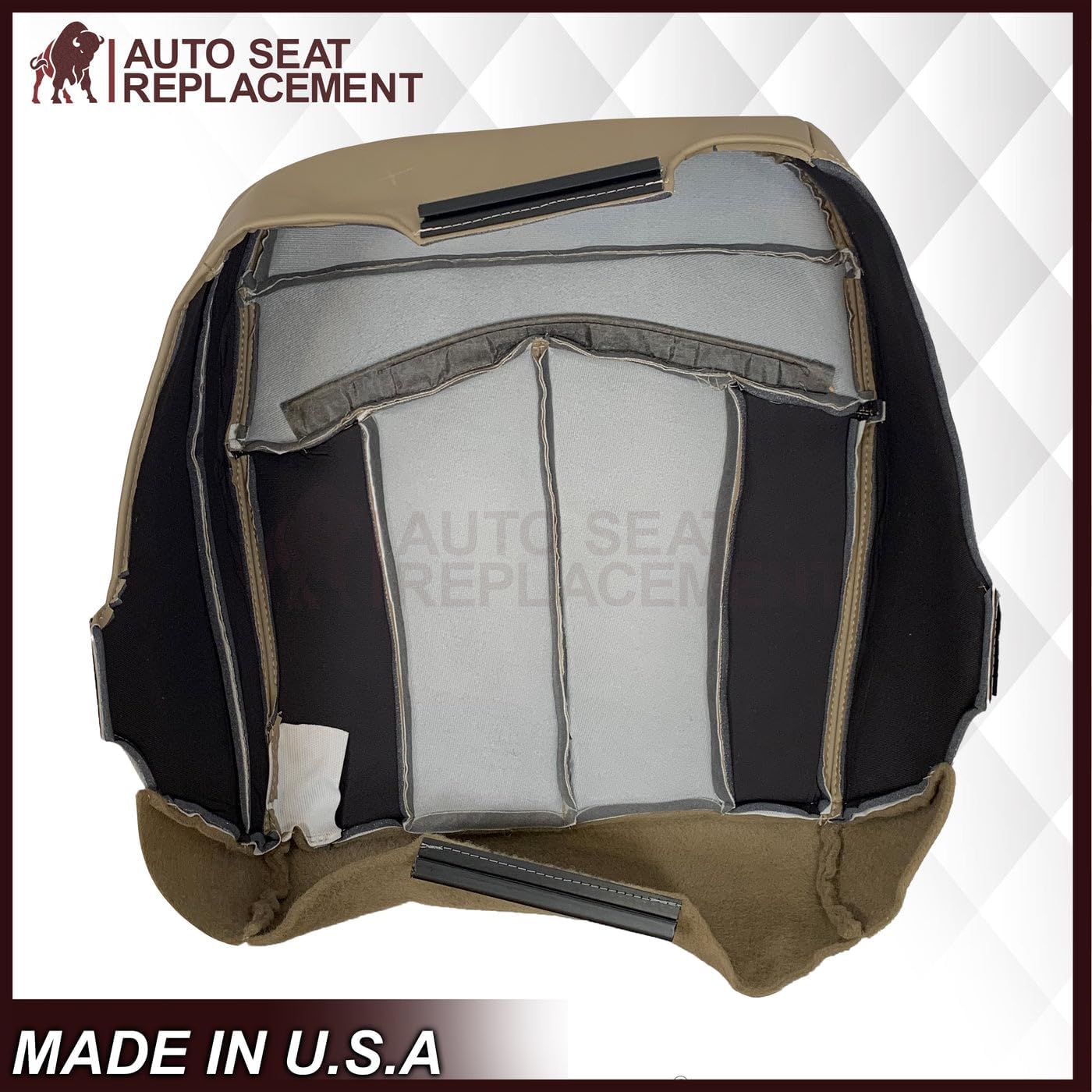 Compatible with 2000 2001 2002 2003 Ford F150 Super Cab Genuine Lariat Leather Seat Cover Replacement (Driver Bottom, Medium Parchment Tan)