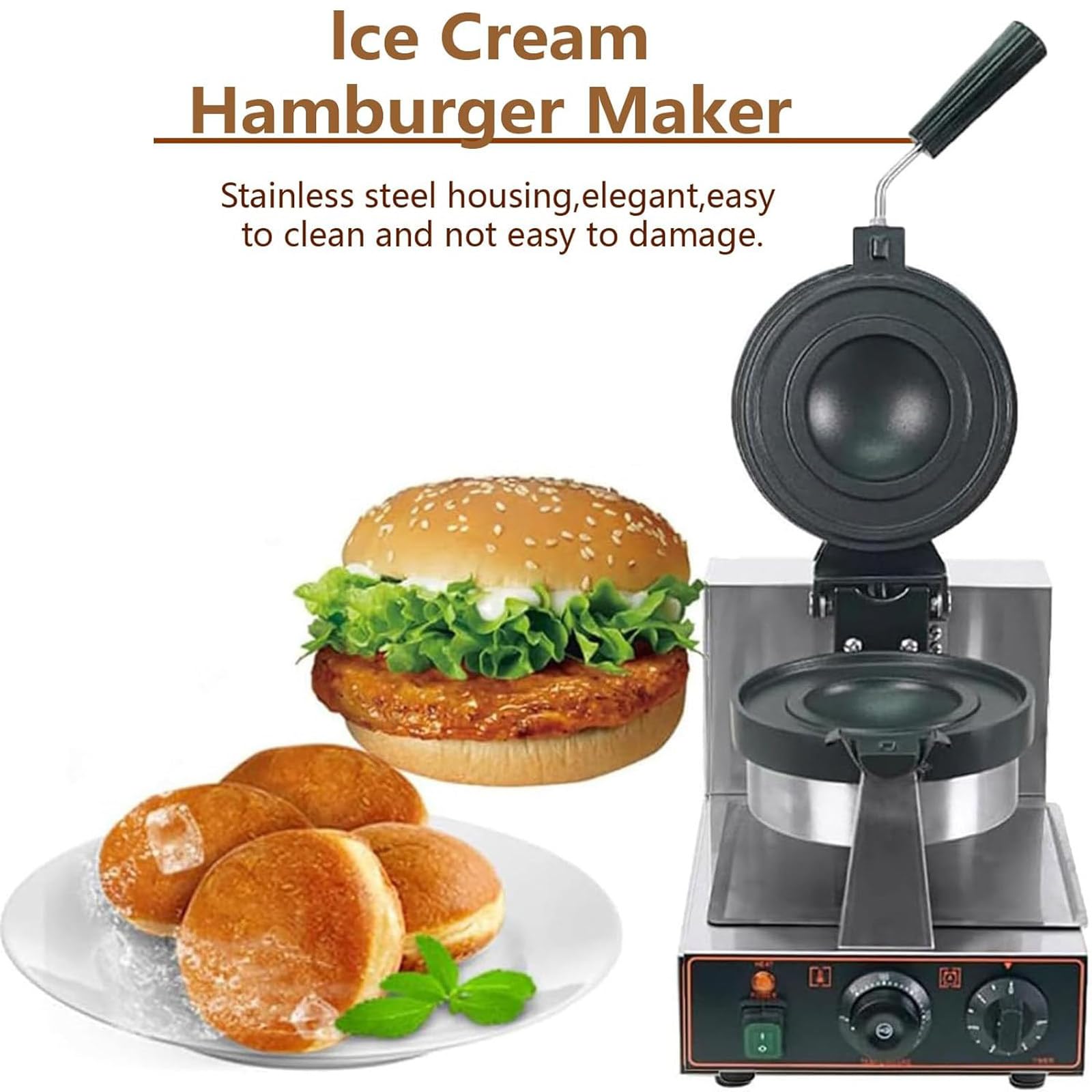 Prensa para sándwiches, máquina para Hacer gofres y Hamburguesas, para Uso doméstico y Comercial, Calentamiento por Ambos Lados, Revestimiento Antiadherente, Temperatura Ajustable,Single