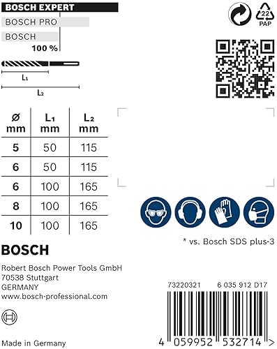 Miniatura 4 de Bosch 5X Expert SDS plus-7X - Juego de brocas para martillo (para piedra blanda, piedra dura, Ø 0.197-0.394 in, accesorio profesional para taladro