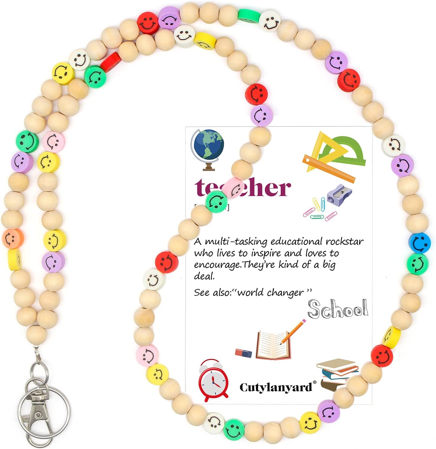 Lanyards for id Badges and Keys for Women Wood Beaded