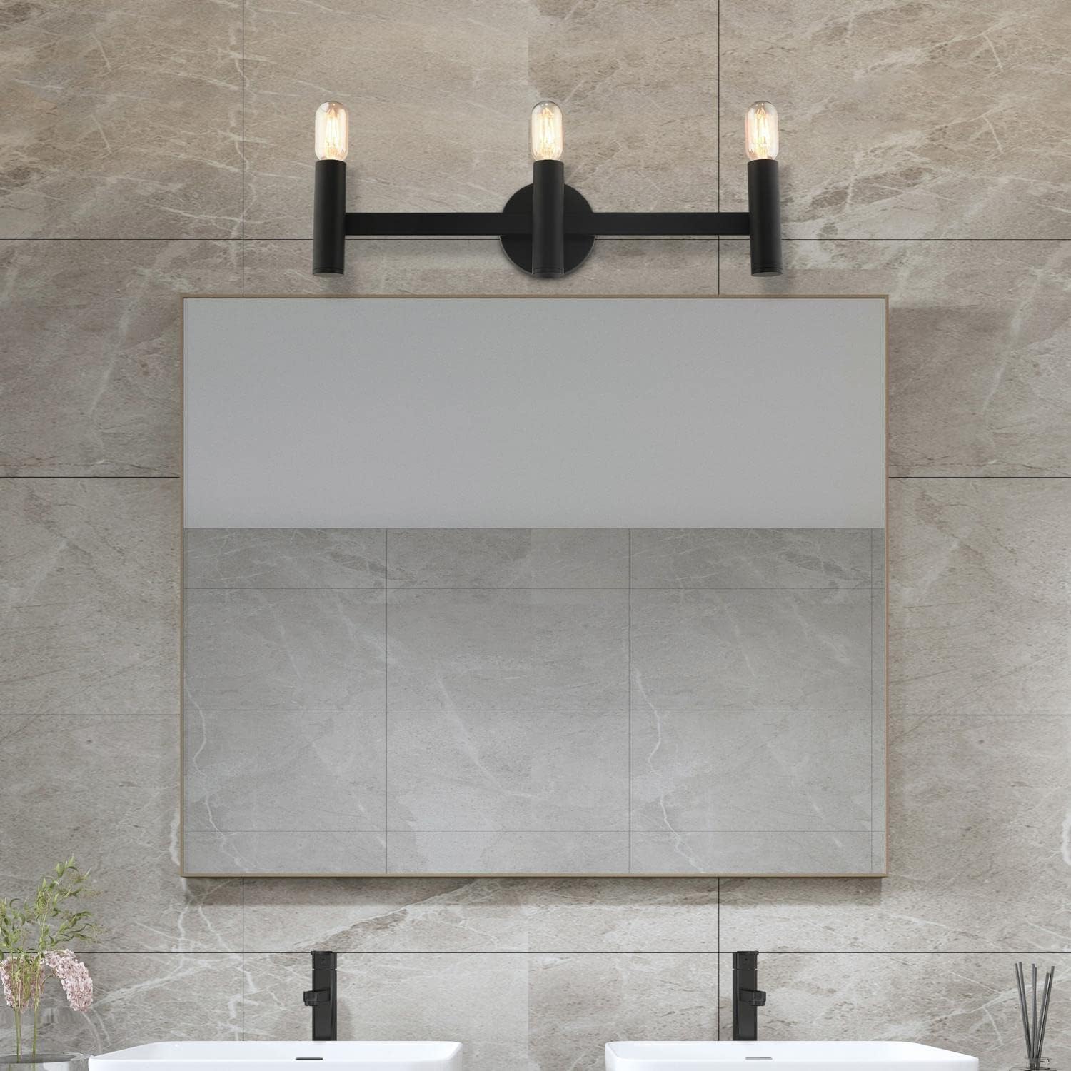 Livex Lighting 10343-04 Copenhagen Collection ADA 3-Light Bathroom Vanity Light with Exposed Bulbs, Black, 23.5 x 5.75