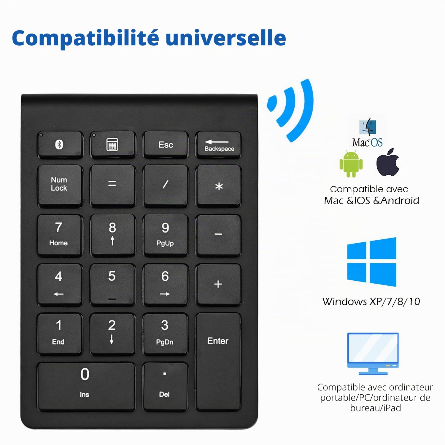 Podazz Clavier numérique pour Ordinateur Portable, Tablette, Ordinateur Portable, PC, iMac, Android, iOS (sans Fil)