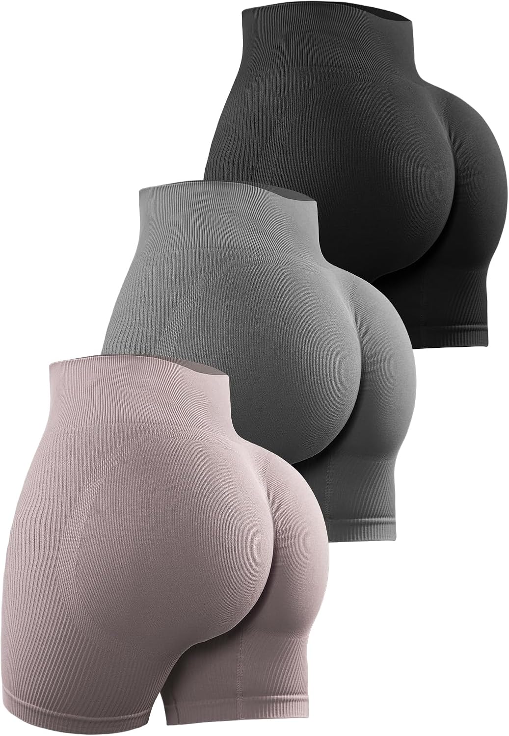 YNNTHY Women's 3 Piece Workout Shorts Scrunch Butt Lifting High Waist Gym Biker Shorts Seamless Ruched Booty Yoga Shorts S-XL