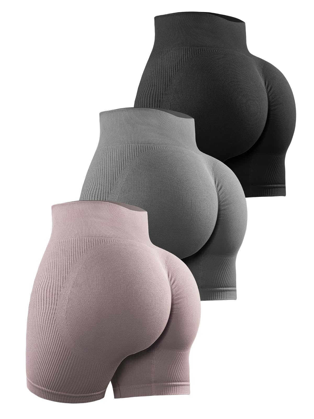 YNNTHY Women's 3 Piece Workout Shorts Scrunch Butt Lifting High Waist Gym Biker Shorts Seamless Ruched Booty Yoga Shorts S-XL