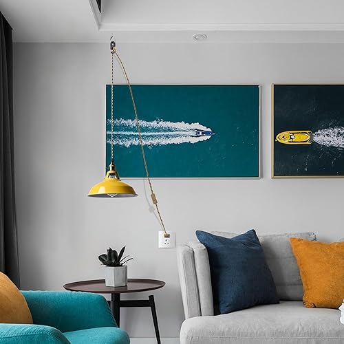 Miniatura 4 de YUBOLE Lámpara colgante nórdica con enchufe de metal para cocina, dormitorio, vestíbulo, color amarillo