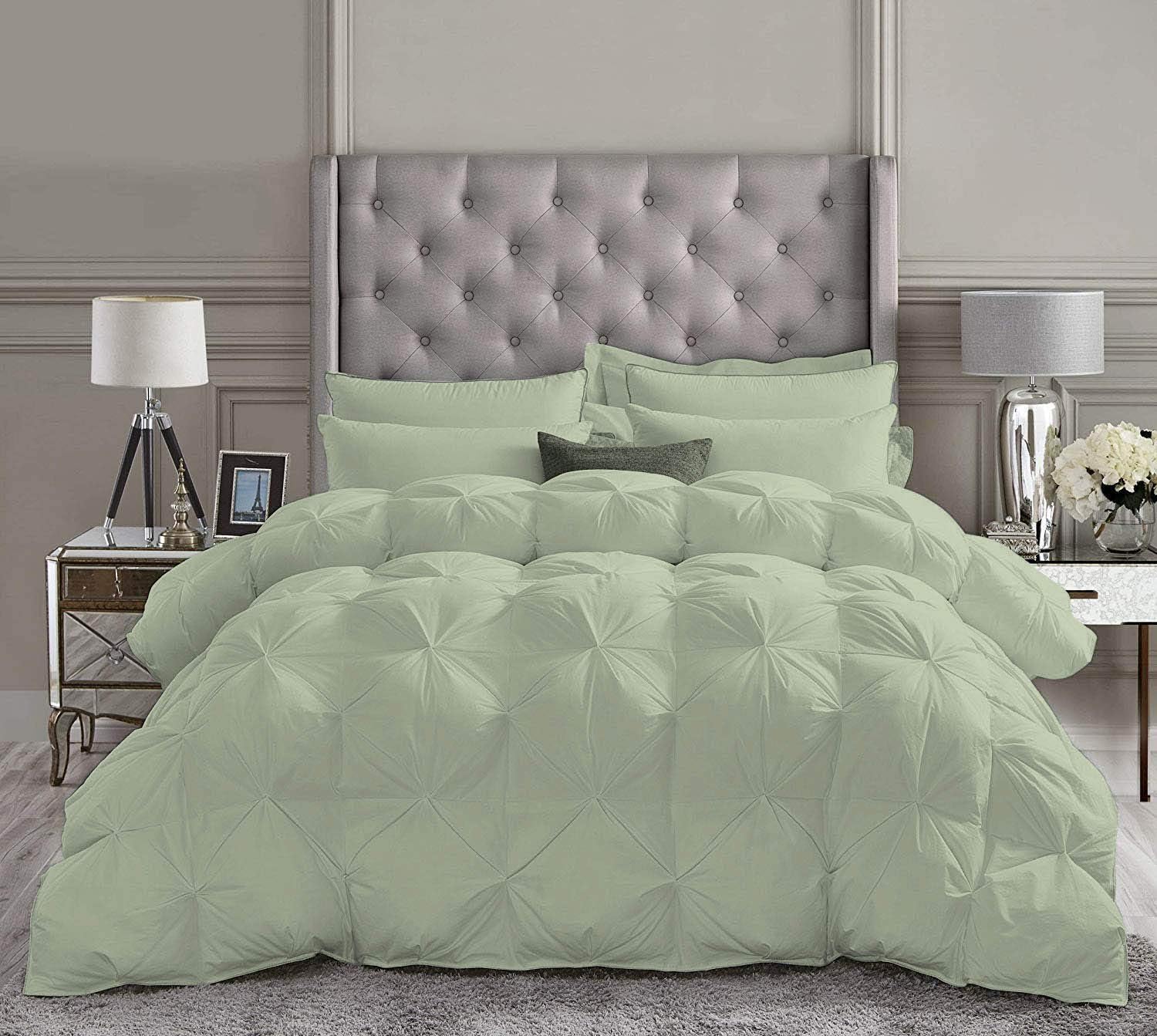 Down Alternative 1200 Series 5 Piece Moss Pinch Pleat Bedding Comforter Set (Comforter + 4 Pillow Cases) 500 GSM Egyptian Cotton Super Queen
