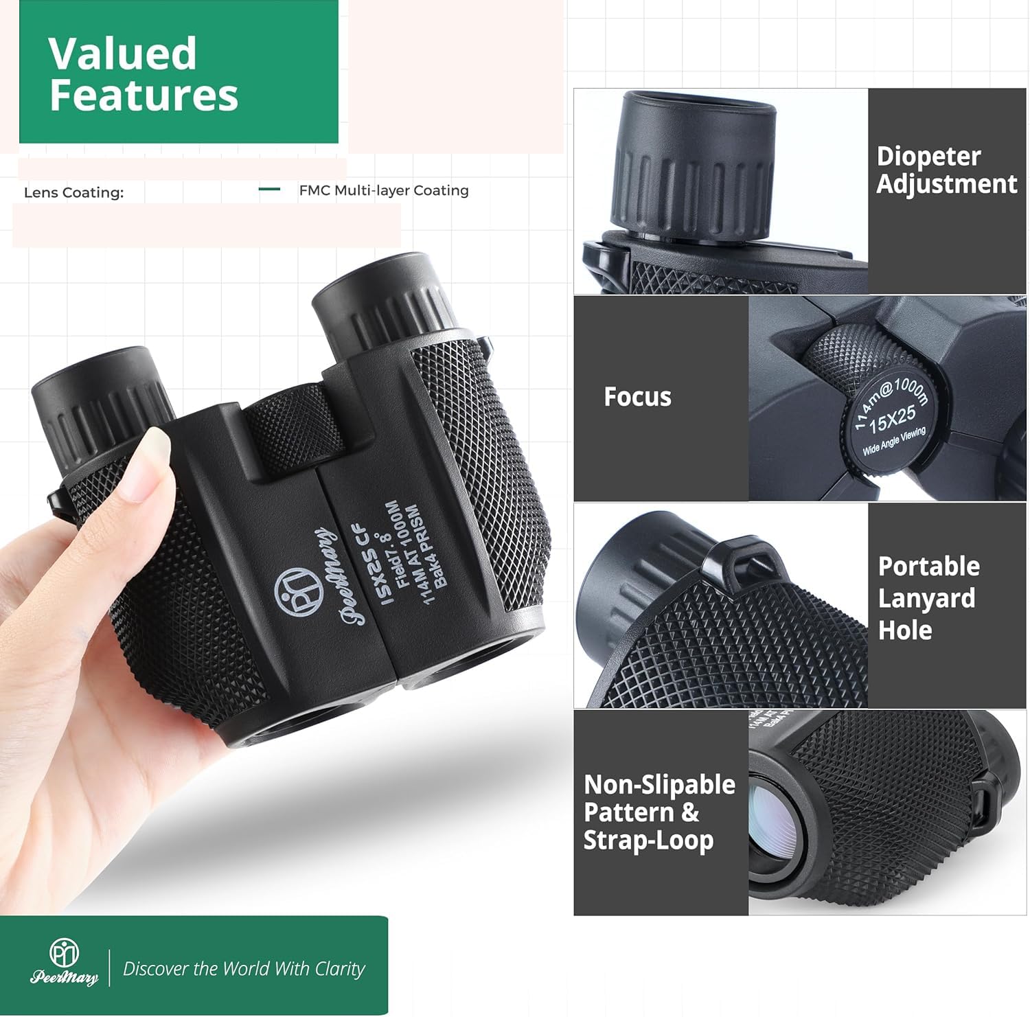 Jumelles Adultes Compactes Jumelles Compactes BUSHNELL H2O 10x25 - Étanches Et Résistantes Au Brouillard Jumelles Randonnée Observation