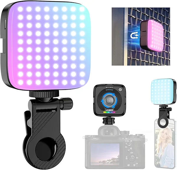 Magnetic LED Video Light, Pocket Small Camera Light for Photography, Cold Shoe Light, 3000-9000K, 2000mAh Rechargeable Photography Lighting for Content Creator/Selfie/Tiktok/YouTube (RGB, Black)