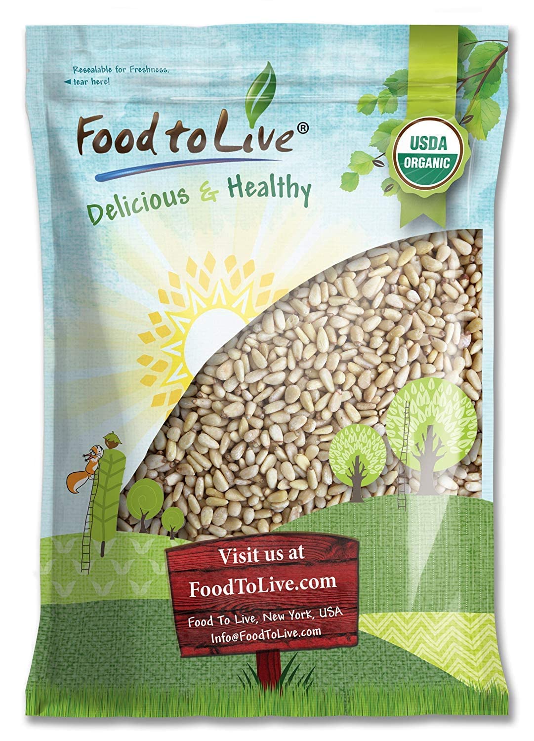 Food to Live - Organic Pine Nuts, 12 Pounds Non-GMO, Whole Raw Pignolias, Unsalted, No Shell, Vegan, Kosher, Bulk Snack. Rich in Vitamin E, Protein.