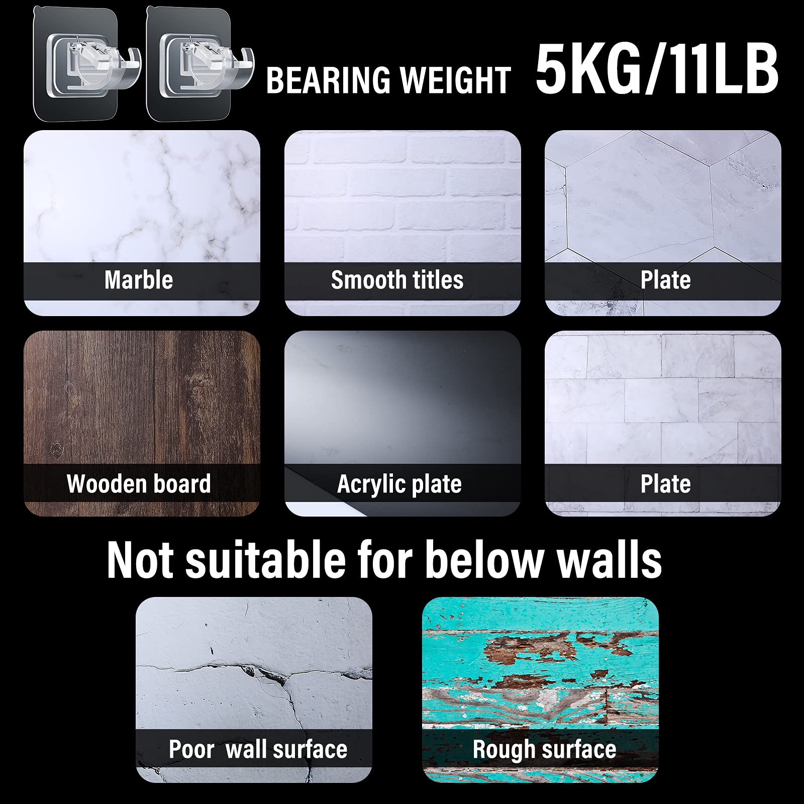 Lot de 4 crochets de rideaux autocollants sans perçage - Support de tringle à rideaux - Crochet mural en ABS pour la maison, la salle de bain, le salon, l'hôtel (4 pièces, transparent)