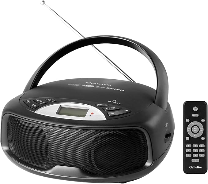 Amazon Gelielim CDラジカセ ポータブルCDラジオ リモコン付き ステレオスピーカー 語学学習 カラオケ機能 音飛び防止