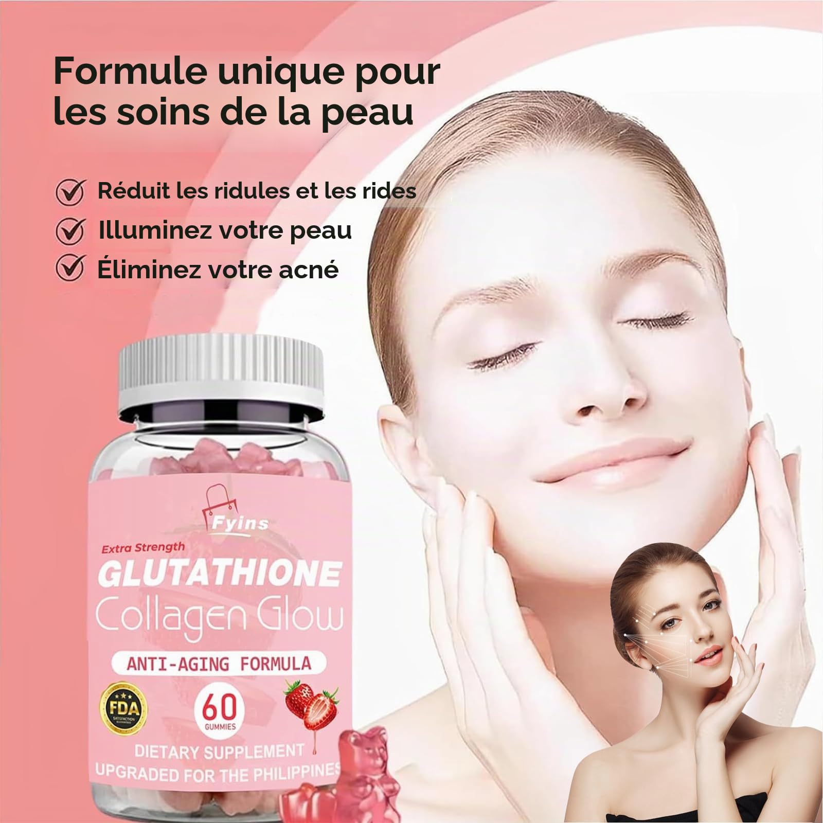 Glutathione, Glutathione Collagen Glow Gummies, Glutathione Collagen Glow, Glutathione Gummies, Korean Collagen Gummies for Women, Skin Care (1 Bottle) Health & Household