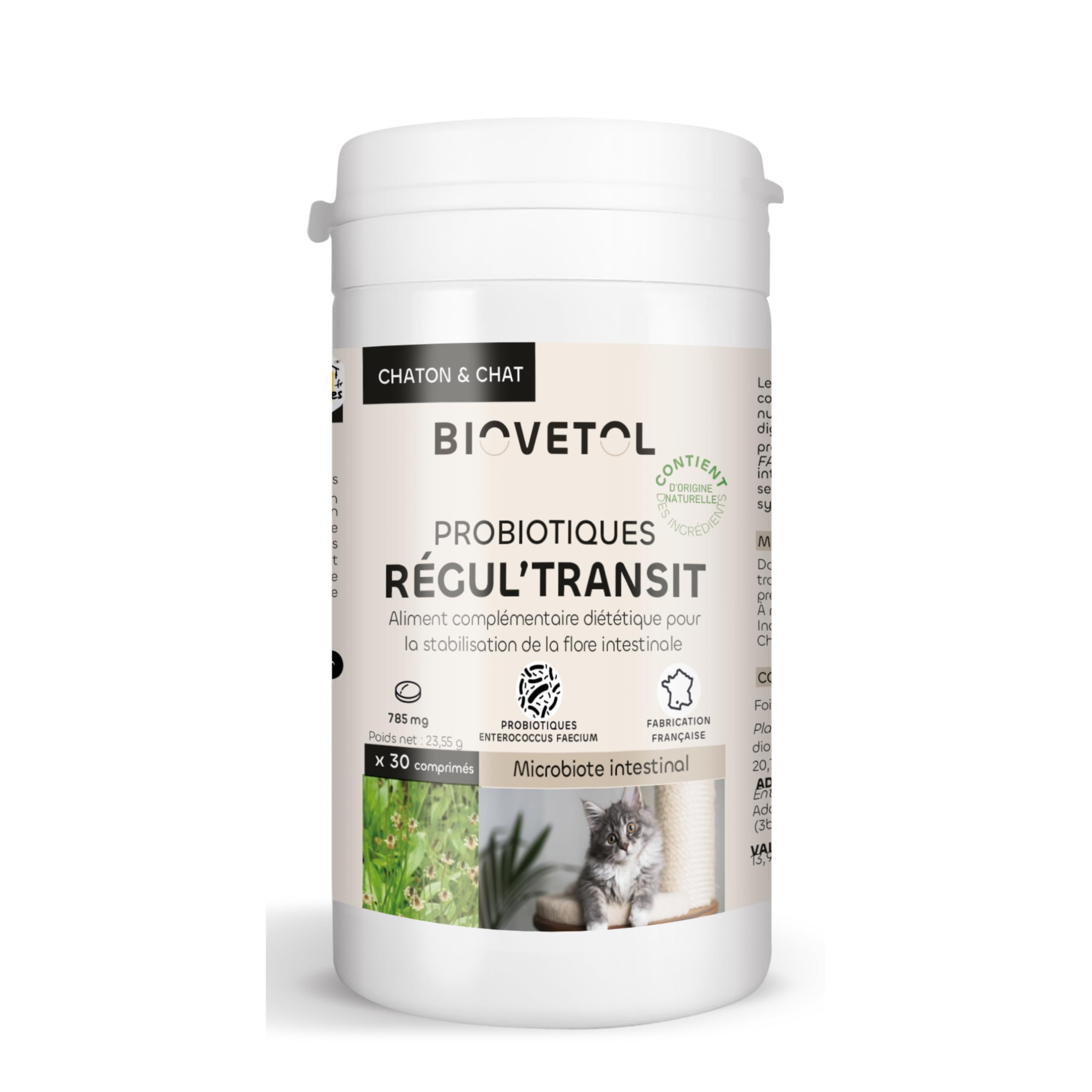 Biovetol - Comprimés à croquer Regul'Transit - Probiotiques, Prébiotiques, Digestion pour Chat - Flore Intestinale - Conçu et fabriqué en France - 30 comprimés
