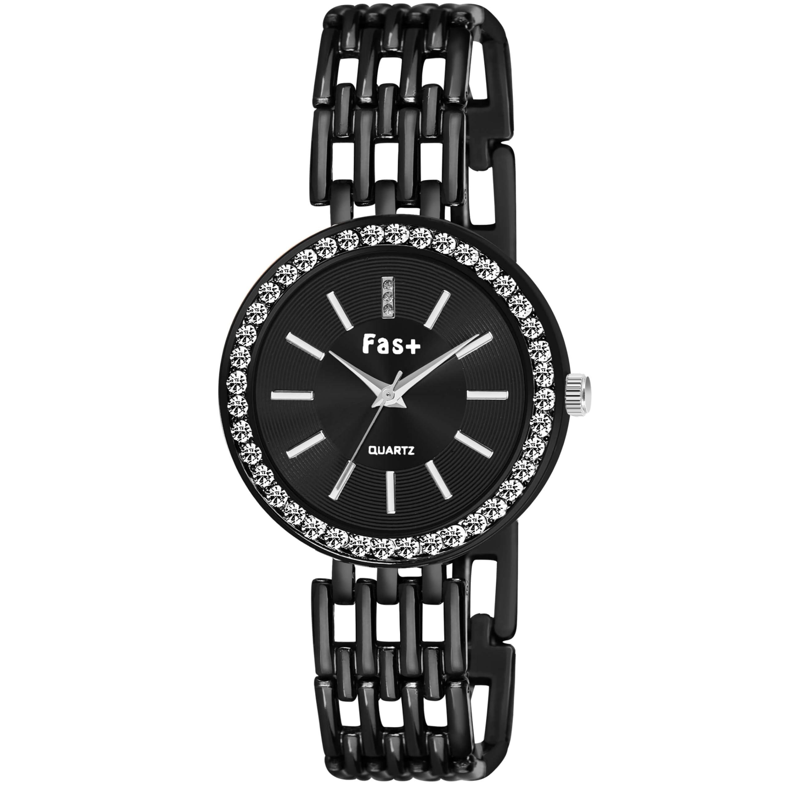 Fas + Diamond Case Wide Metal Belt Hand Wrist Hand Watches for Women and Girls Watch - 7-407 (BLACK) (B0CXPT7QCS) Amazon Price History, Amazon Price Tracker