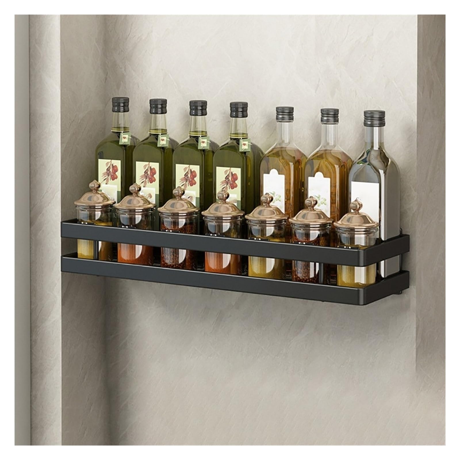 Portaspezie, Portaspezie, Da Parete, Organizer For Spezie Antiruggine, Portaspezie Senza Foratura, Capacità Barattoli Di Spezie, Portaspezie, Scaffale Da Cucina, 50 Cm Nero Porta Spezie(Noir,30CM)