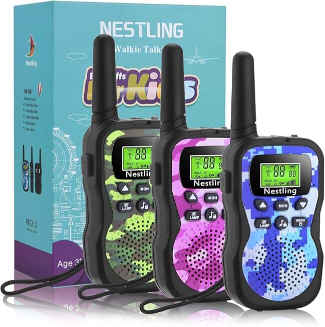 Nestling Walkie Talkie 3 Stück, Verbesserte Version Camouflage 8 Kanäle, 2-Wege-Radio-Spielzeug mit 