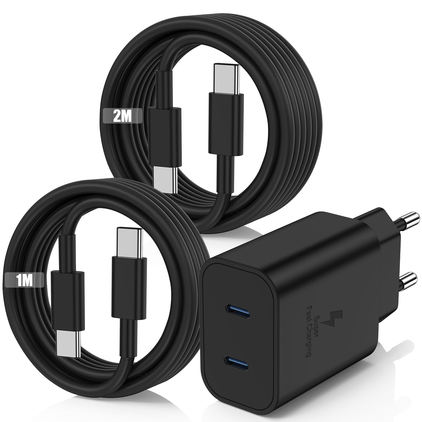 45W USB C Ladegerät Schnellladegerät für Samsung Galaxy S26 S25 S24 S23 S21 Ultra,Usb C Schnellladekabel 1M+2M mit Netzteil Ladegerät Adapter Fast Charger für S10 S9 S8 A55 A54 A53 5g/Tab S8/iPhone 17