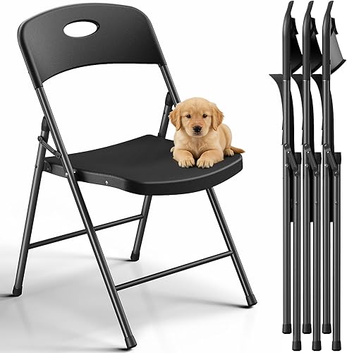 Miniatura 7 de Silla plegable de plástico, paquete de 4, sillas plegables de metal resistente para exteriores e interiores, portátil, capacidad de 350 libras,