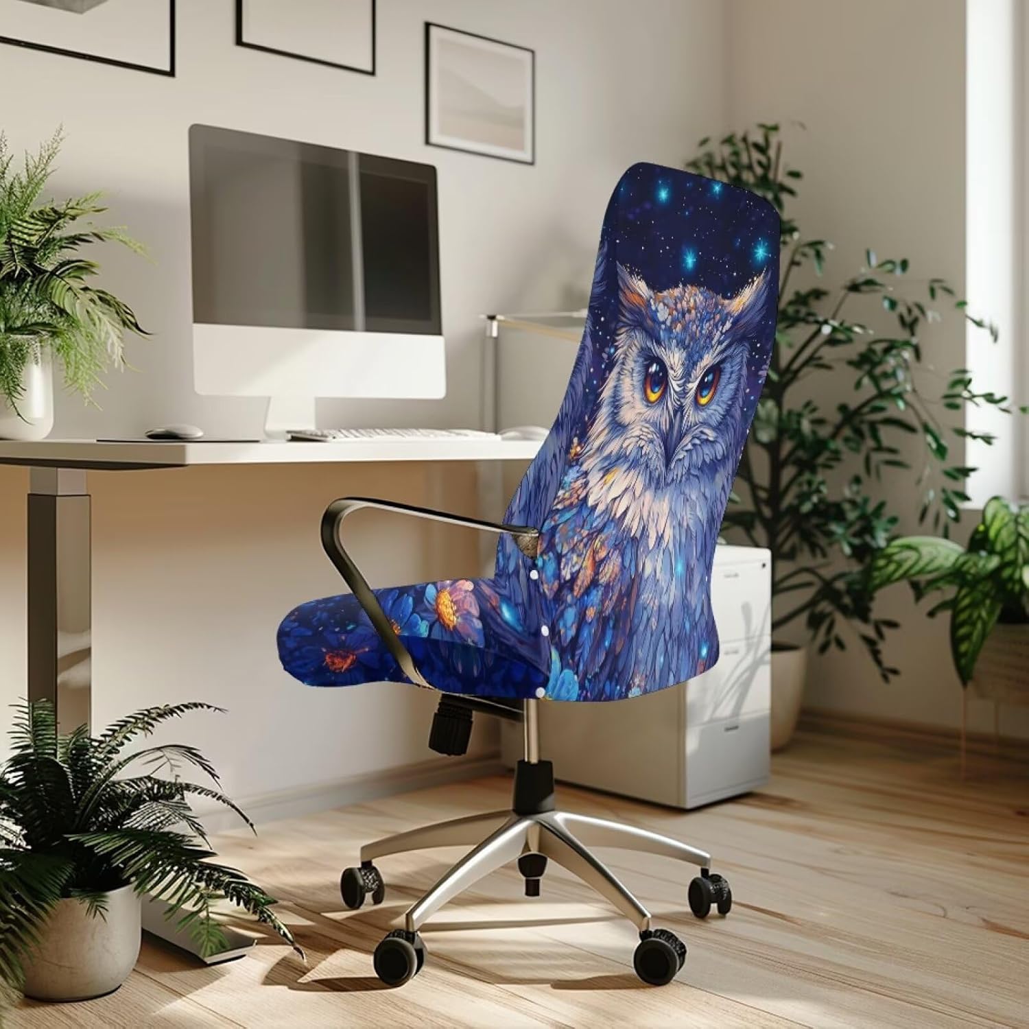 Mystic Owl Office Chair Cover Stretchable Computer Desk Chair Covers Mid High Back Universal Executive Boss Chair Covers Gaming Chair Covers Non Slip Chair Slipcovers Protector