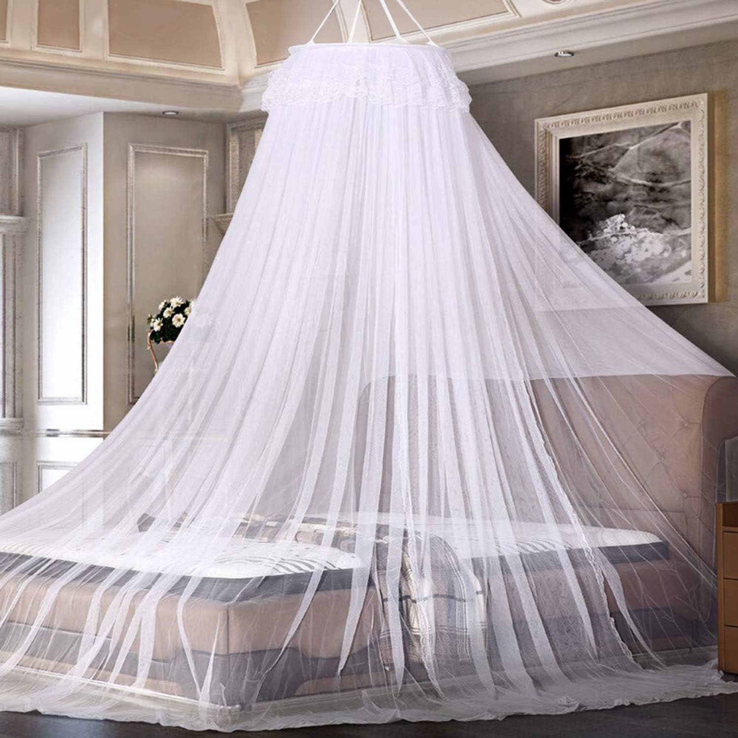 AIMTOP Mosquito Net for Travel and Home, Bed Canopy for Double and Single Bed, Universal White Dome Mosquito Net Mosquito Mesh Net Bed Tent with Adhesive Hook Travel Bag 60 x 260 x 1100 cm