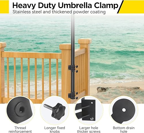 Miniatura 3 de Soporte para sombrilla de patio, soportes para sombrilla para exteriores, base de sombrilla resistente y abrazadera para barandilla o terraza en
