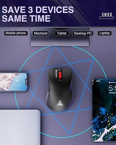 Miniatura 3 de SOLAKAKA SM66 - Ratón inalámbrico silencioso de modo dual con Bluetooth2.4GHz, ajustable 4200 ppp, mouse inalámbrico recargable para PC, Mac,