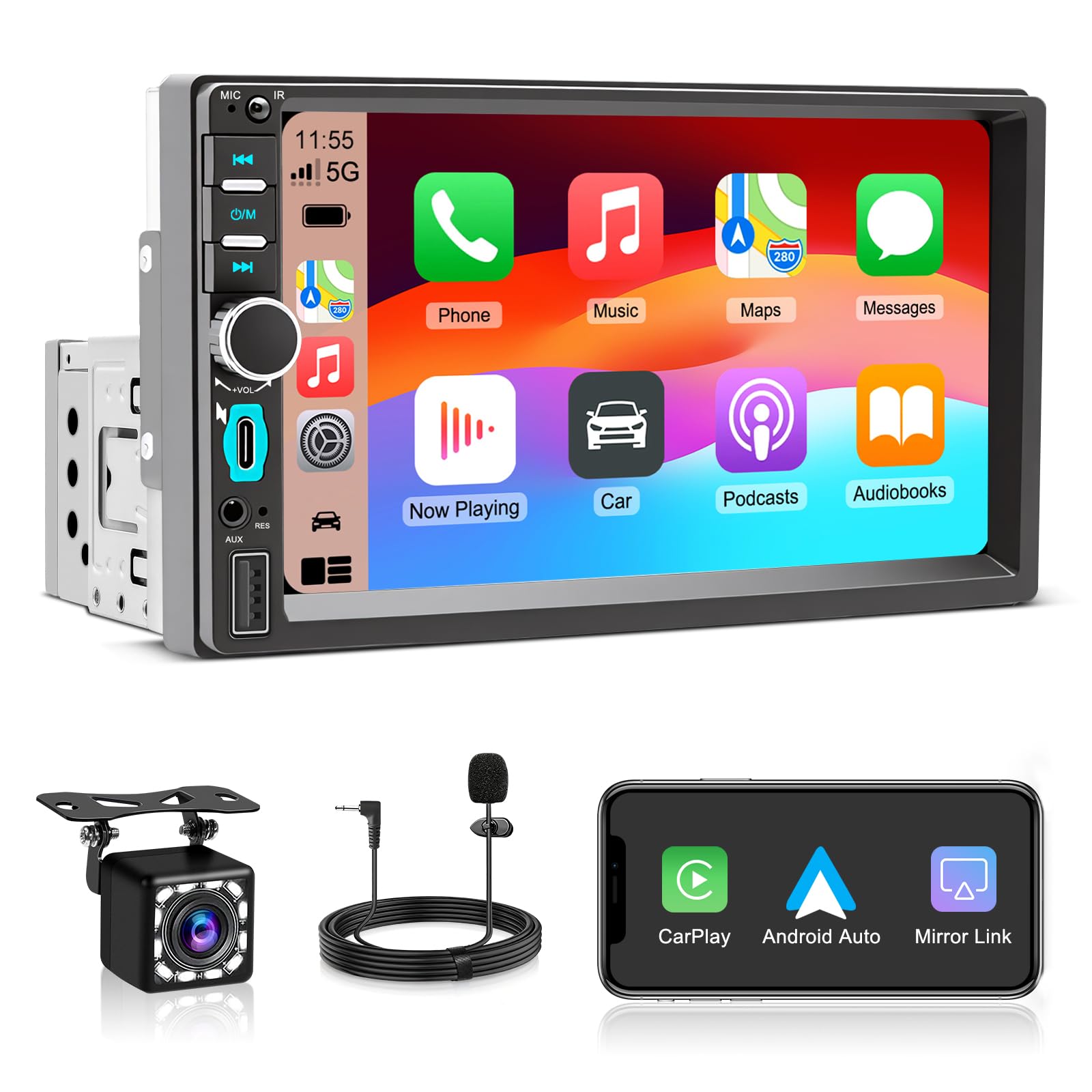 Autoradio Con Telecamera Retro 7 Pollici Motorizzato - DAB+ CarPlay Android Auto Wireless