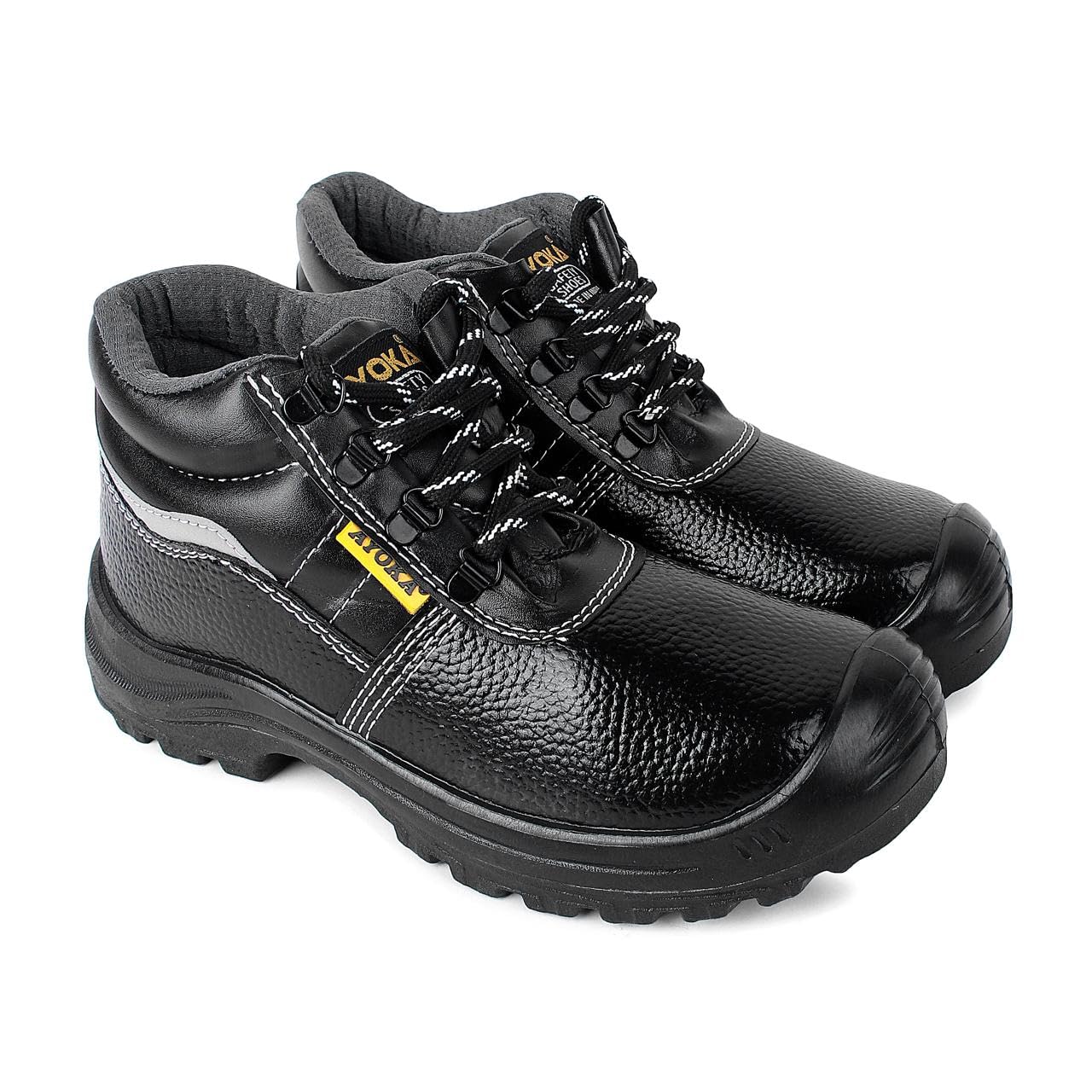 ayoka Crysta Steel Toe Safety Shoes for Men | Synthetic Leather Upper | Durable PVC Sole | Industrial Work Footwear | Heavy Duty Work Safety Shoes with Slip Resistant | 1 Inch Heel - Black, Grey-picture-38