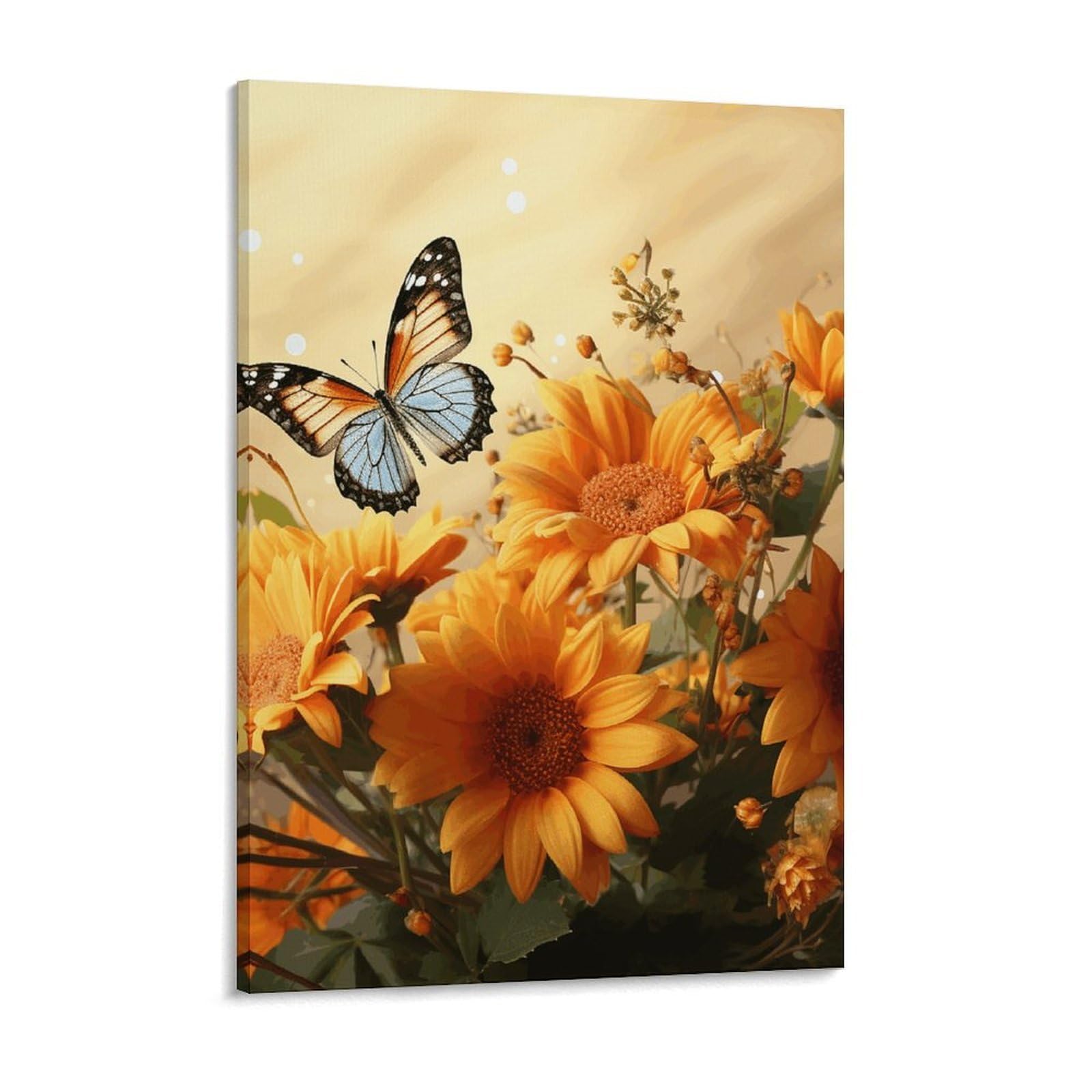 Cute Sunflower And Butterfly Canvas Wall Art for Bedroom 12x16inch Canvas Prints Artwork for Walls Modern Picture Artwork Painting for Living Room Aesthetic Wall Paintings for Bathroom Kitche