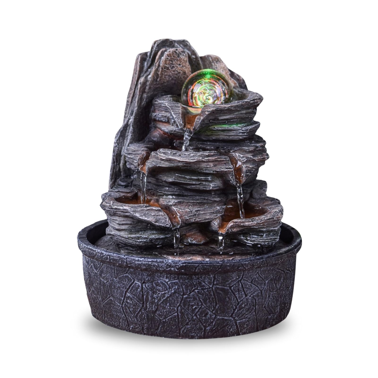 Luberon Zen'Light Indoor Fountain, Waterfall, Nature, Staircase, Stone Effect, Colourful Light, Gift Idea, Indoor Decoration, Relaxing Zen Table Fountain, Lucky Charm, H 25 cm