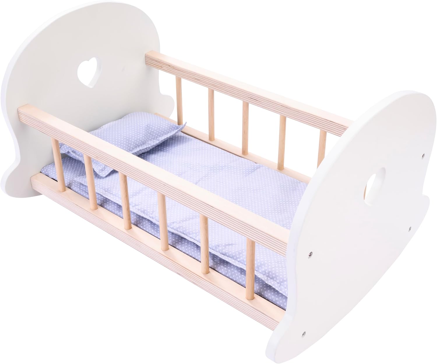 Engelhart - 606013 - Pink/White Wooden Rocking Bed for Dolls - Cot for Doll and Doll - Educational Toy - Dimensions 50 x 36 x 28 cm - Suitable for ages 3 and above - Wooden Toys