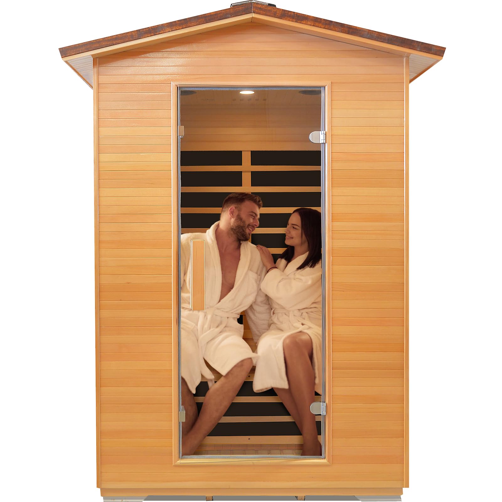 OUTEXER Outdoor Sauna Far Infrared Saunas Dry Sauna Room Canadian Hemlock Wood Wooden Sauna Spa 1950W Low-EMF with Cup Holder and Towel Rack for Two Person 47 * 39 * 82inch