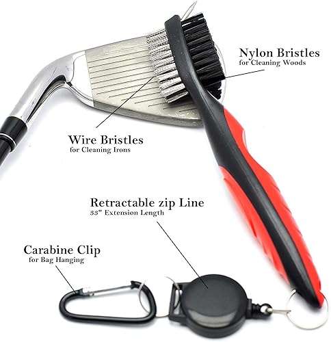 Vista 13 de ToVii Toalla de golf de microfibra con patrón de gofres Kit de herramientas de cepillo con limpiador de ranuras para palos Herramienta de golf