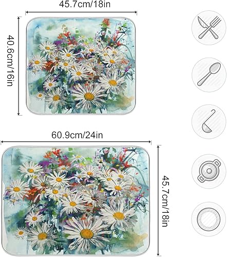 Vista 143 de Tapete de secado de platos de flores de fondo negro para encimera de cocina de 18 x 24 pulgadas, tapete de microfibra absorbente, tapete de secado