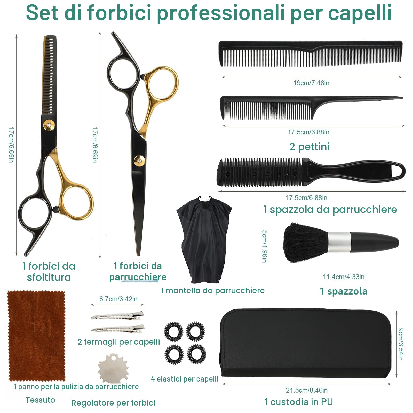et Forbici Parrucchiere Professionali 16 Pezzi – Forbici Capelli 6,7" in Acciaio 440C, Forbici per Sfoltire i Capelli & Forbici per Capelli – Kit Forbici Barbiere per Uomo, Donna e Bambini
