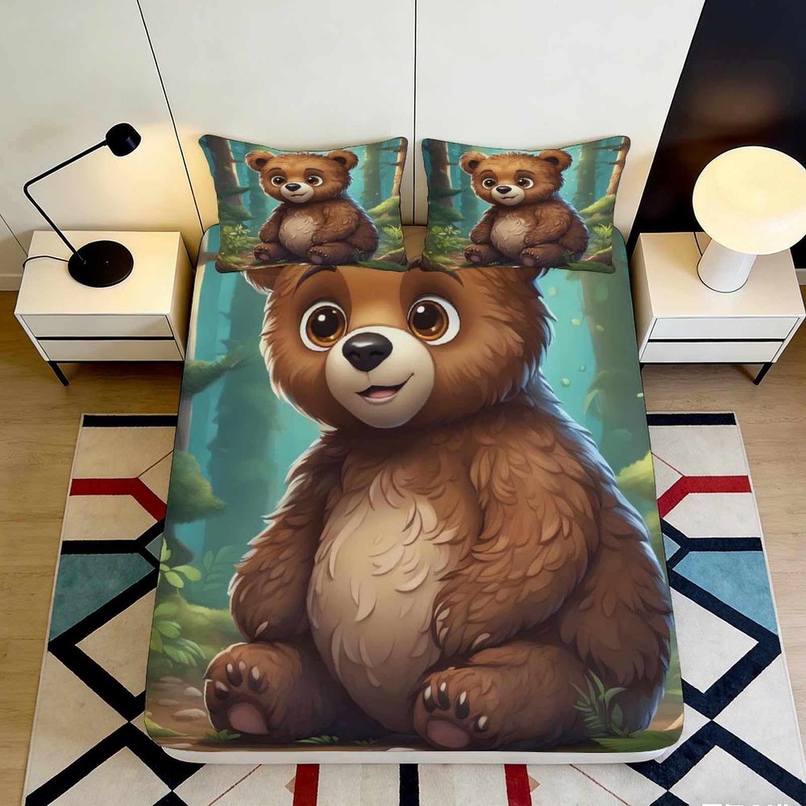 Tjiqhvmrn Style-4 3D Printed Forest Bear Fitted Sheet Microfiber Deep Pocket Non-Slip Bedroom Bedding Forest Bear Mattress Fitted Cover For Adults Teens 90X200x25cm