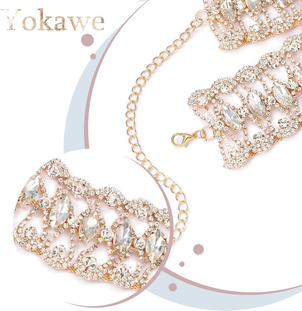 Yokawe Crystal Choker Necklace Silver Statement Necklace Sparkly Rhinestone Choker Sexy Wide Collar Party Rave Neck Jewelry Accessories for Women and Girls - Image 6
