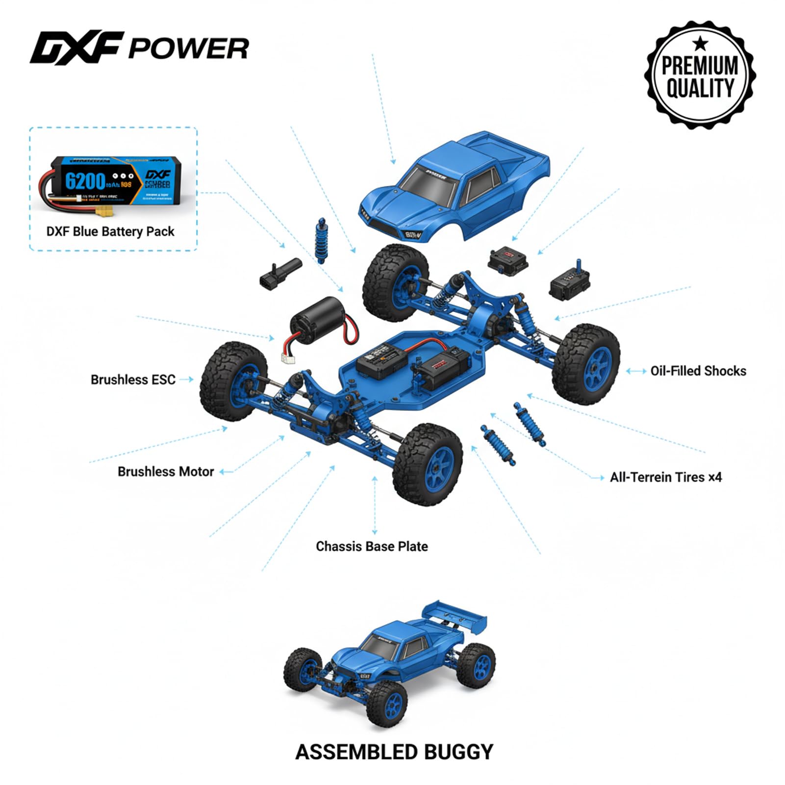 DXF 2 paquetes de baterías de polímero de litio 3S 6200 mAh 80 C – Batería de polímero de litio de alto rendimiento helicópteros RC, aviones, multi-rotores y más – Voltaje Lipo 3s 11.1 V, conexión
