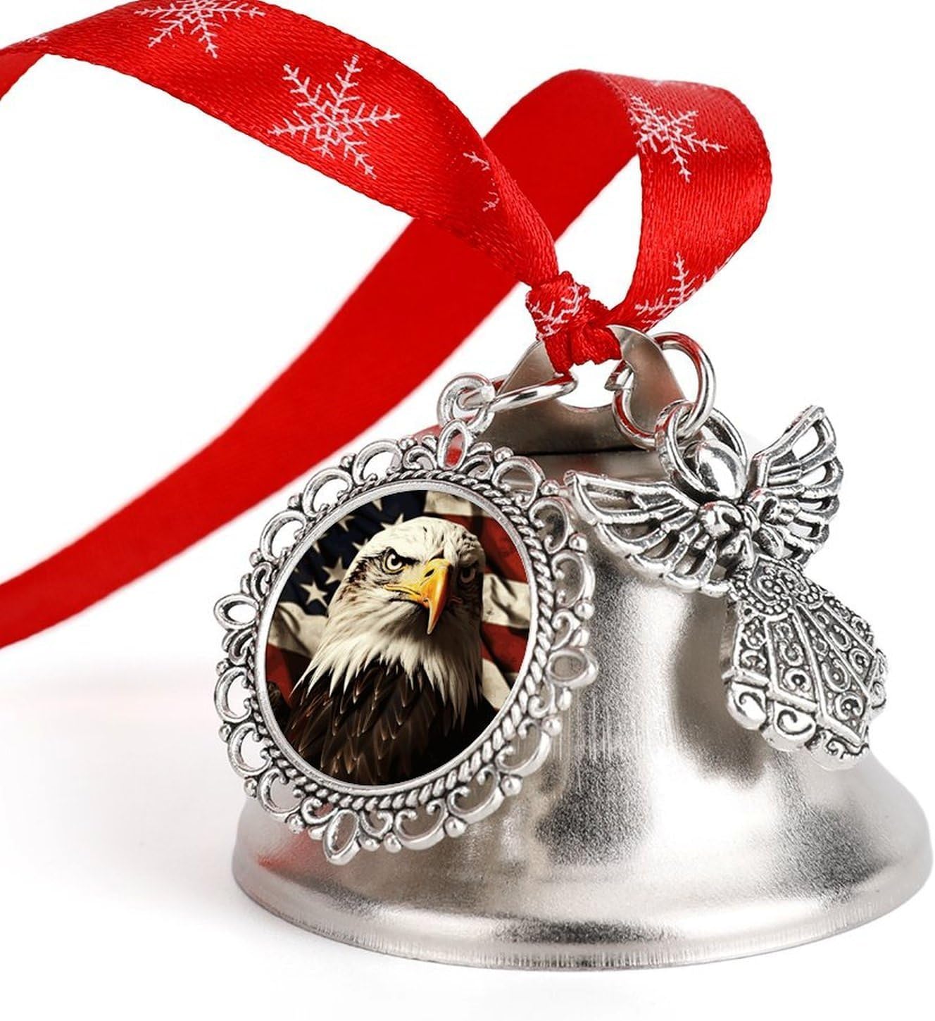 Bald Eagle Flag Veterans Christmas Bells Ornaments Tree Jingle Bells Decors Xmas Silver Bell Hanging Decoration Pendants for Weddings Parties Christmas Wreaths
