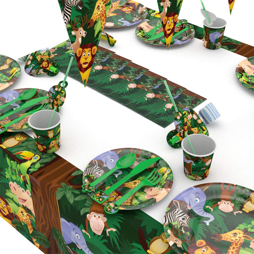 AINIUNIU Wild One Set Vaisselle Anniversaire 40 Pièces - Assiettes Et Serviettes Animaux Jungle