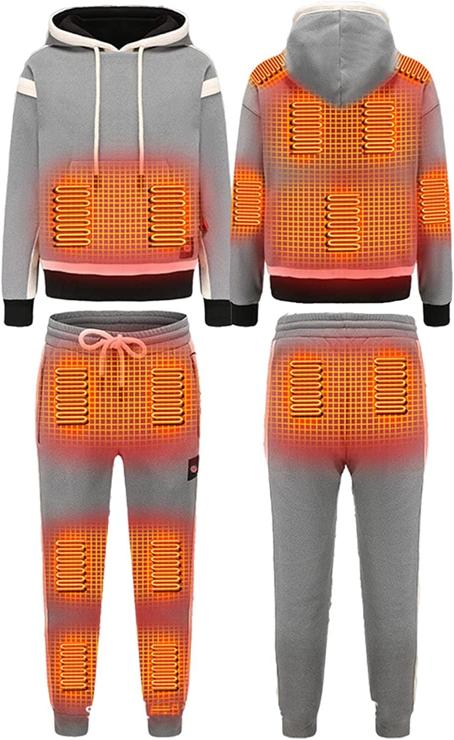 Heated Sweatshirt Suit USB Rechargeable, with 3 Heating Levels, Warm Top + Pants for Sport Skiing Running Hiking